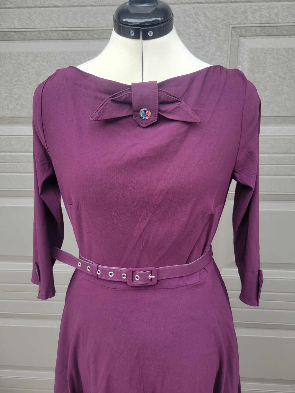 Unique Vintage Plum Long Sleeve Belted Dress